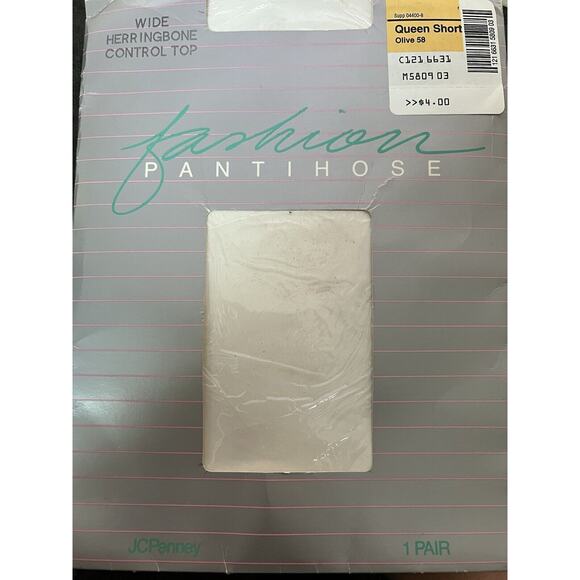 JC Penney fashion Pantyhose Wide Herringbone Olive Control Top Size Queen Short - Picture 1 of 4